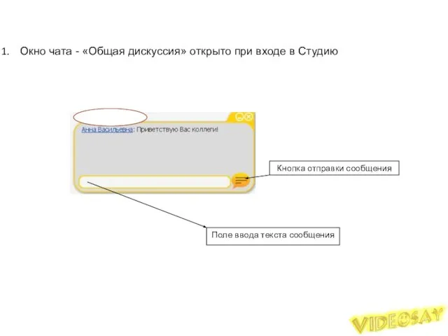 Чат Окно чата - «Общая дискуссия» открыто при входе в Студию