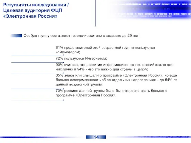 Результаты исследования / Целевая аудитория ФЦП «Электронная Россия» Особую группу составляют