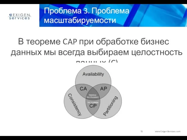 Проблема 3. Проблема масштабируемости В теореме CAP при обработке бизнес данных