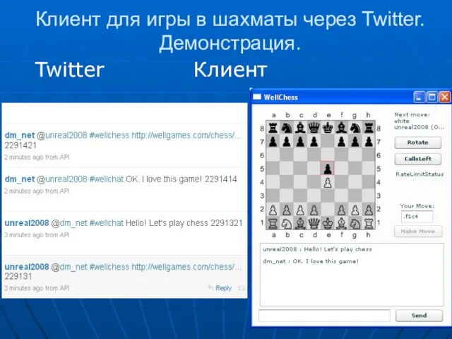 Клиент для игры в шахматы через Twitter. Демонстрация. Twitter Клиент