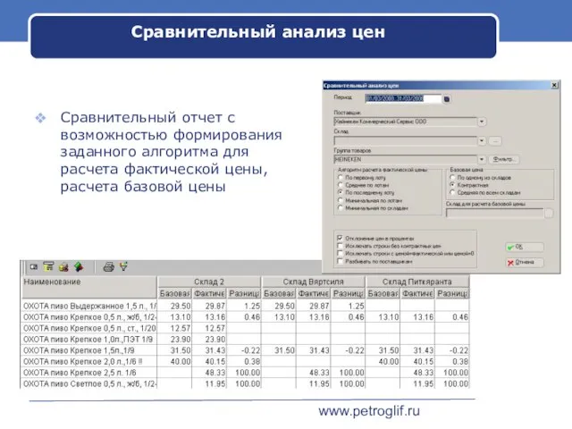 www.petroglif.ru Сравнительный анализ цен Сравнительный отчет с возможностью формирования заданного алгоритма