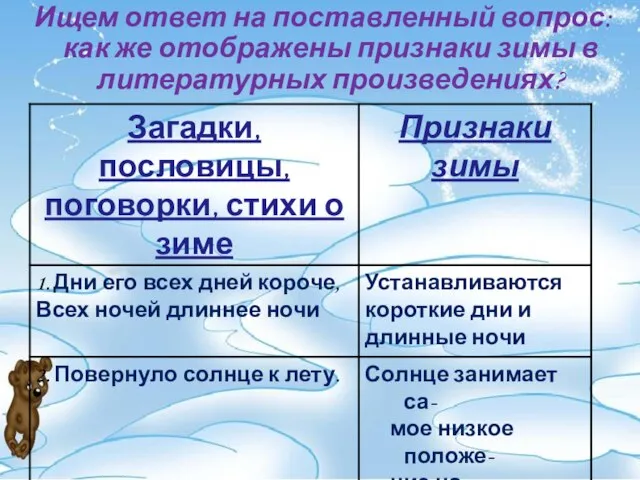 Ищем ответ на поставленный вопрос: как же отображены признаки зимы в литературных произведениях?