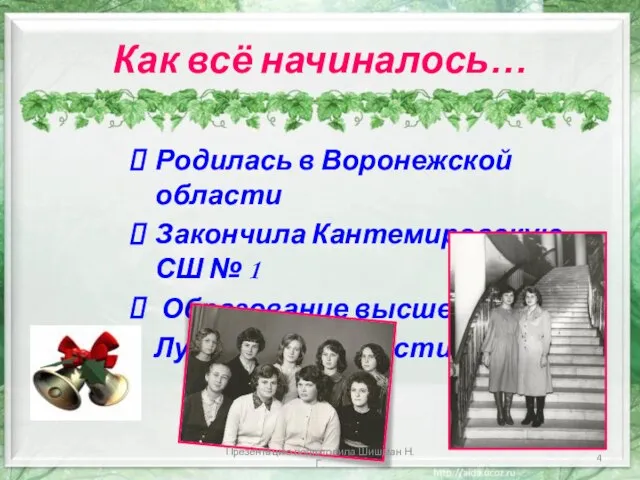 Как всё начиналось… Родилась в Воронежской области Закончила Кантемировскую СШ №