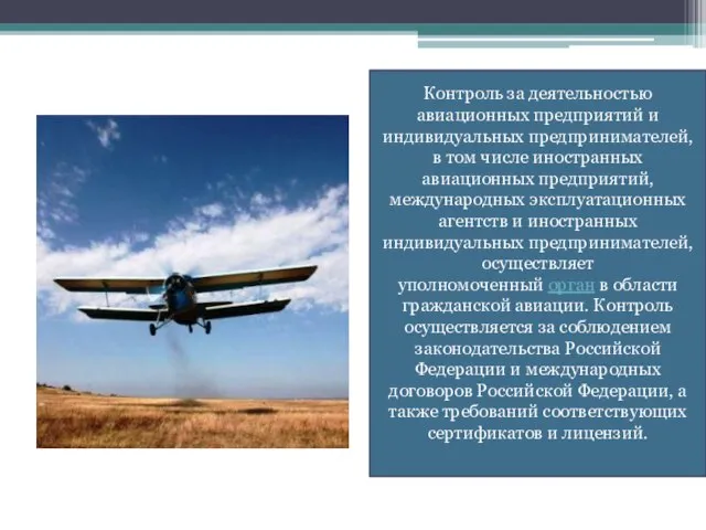 Контроль за деятельностью авиационных предприятий и индивидуальных предпринимателей, в том числе