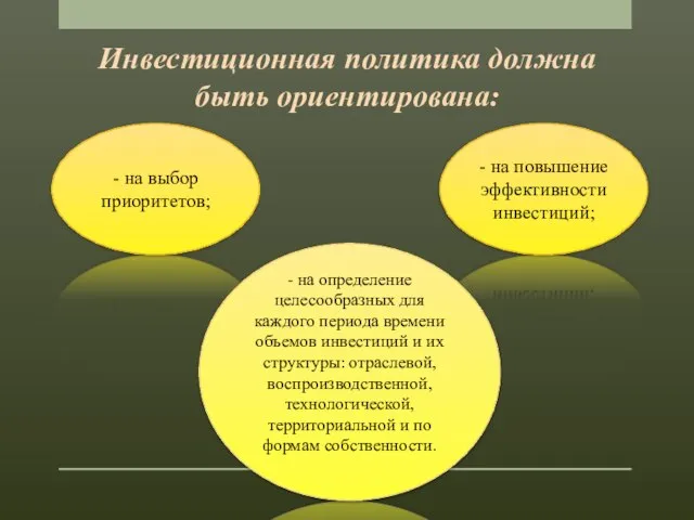 Инвестиционная политика должна быть ориентирована: - на выбор приоритетов; - на