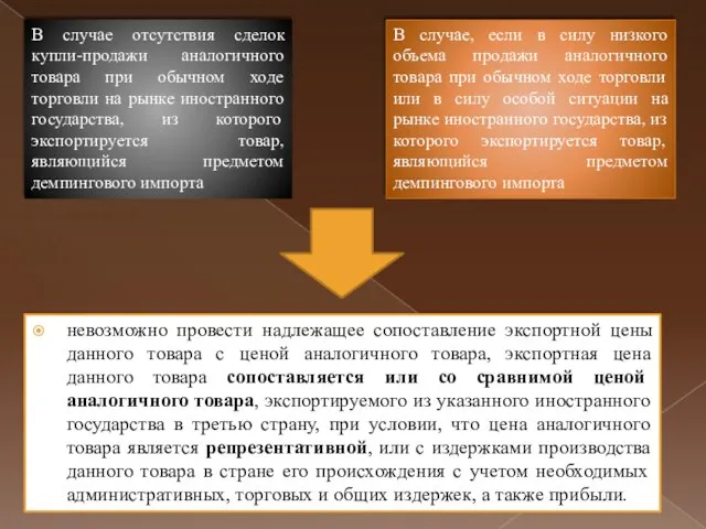 невозможно провести надлежащее сопоставление экспортной цены данного товара с ценой аналогичного