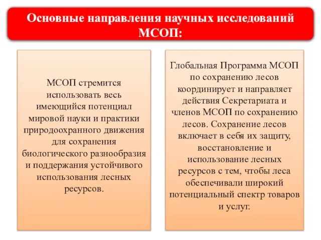 Основные направления научных исследований МСОП: Глобальная Программа МСОП по сохранению лесов