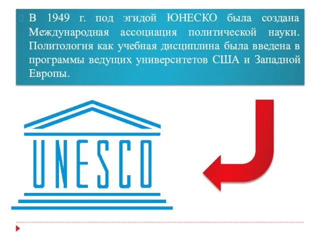 В 1949 г. под эгидой ЮНЕСКО была создана Международная ассоциация политической
