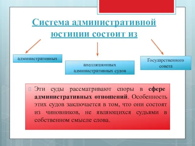 Система административной юстиции состоит из Эти суды рассматривают споры в сфере