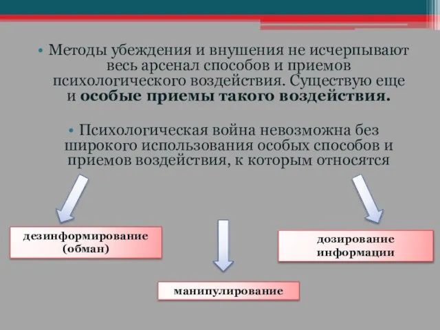 Методы убеждения и внушения не исчерпывают весь арсенал способов и приемов