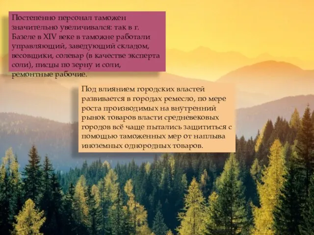 Постепенно персонал таможен значительно увеличивался: так в г.Базеле в XIV веке