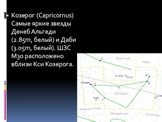 Козерог (Capricornus) Самые яркие звезды Денеб Альгеди (2.85m, белый) и Даби