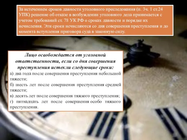 За истечением сроков давности уголовного преследования (п. 3ч. 1 ст.24 УПК)