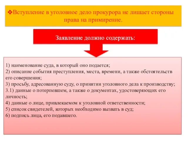 1) наименование суда, в который оно подается; 2) описание события преступления,