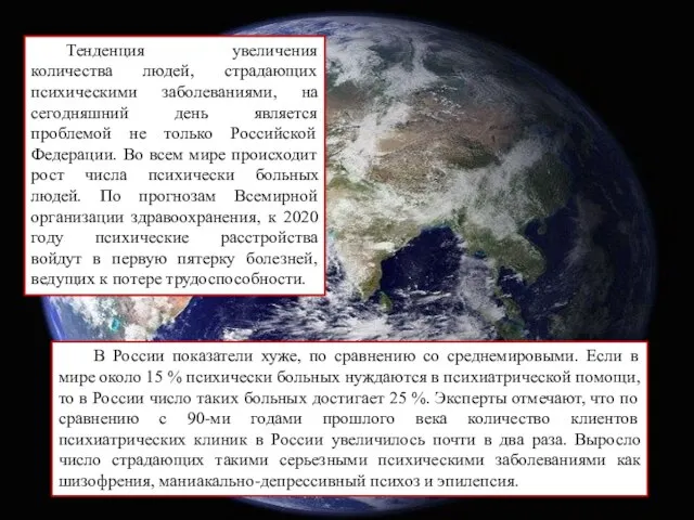 Тенденция увеличения количества людей, страдающих психическими заболеваниями, на сегодняшний день является