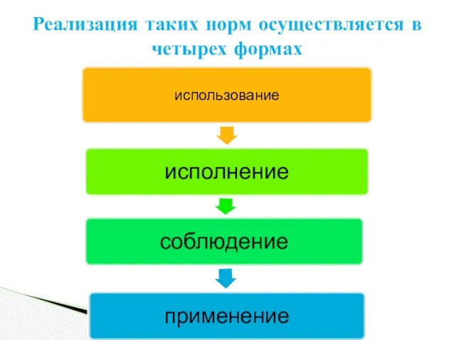 Реализация таких норм осуществляется в четырех формах