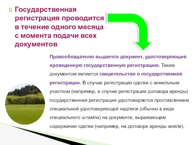 Государственная регистрация проводится в течение одного месяца с момента подачи всех