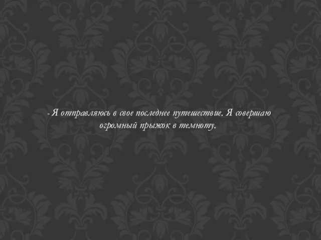 - Я отправляюсь в свое последнее путешествие. Я совершаю огромный прыжок в темноту.