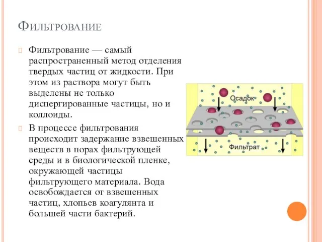 Фильтрование Фильтрование — самый распространенный метод отделения твердых частиц от жидкости.