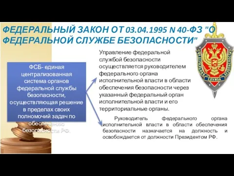 Федеральный закон от 03.04.1995 N 40-ФЗ "О Федеральной службе безопасности" ФСБ-