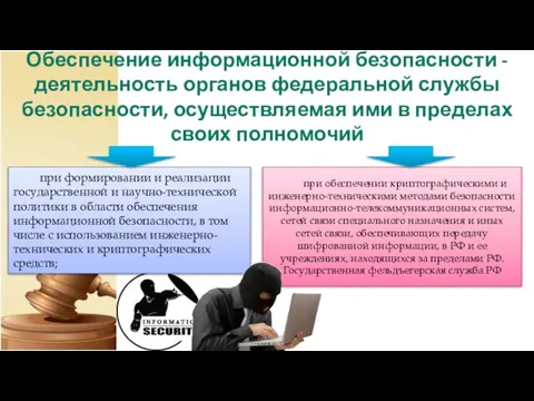 Обеспечение информационной безопасности - деятельность органов федеральной службы безопасности, осуществляемая ими