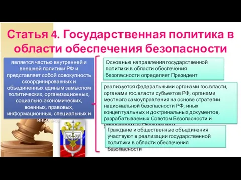 Статья 4. Государственная политика в области обеспечения безопасности является частью внутренней