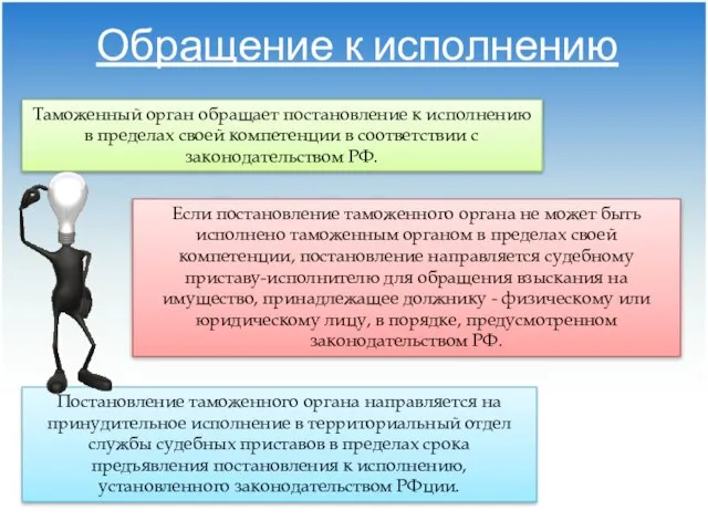 Обращение к исполнению Если постановление таможенного органа не может быть исполнено