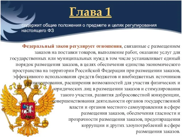 Глава 1 содержит общие положения о предмете и целях регулирования настоящего