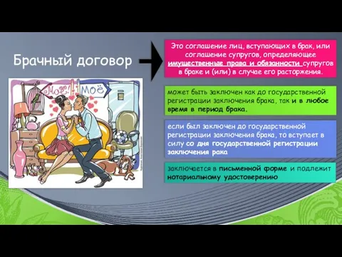 Это соглашение лиц, вступающих в брак, или соглашение супругов, определяющее имущественные