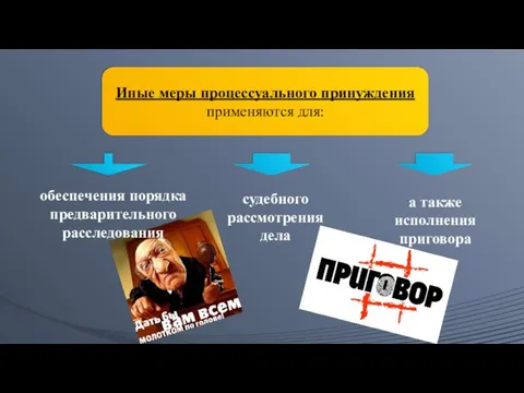 Иные меры процессуального принуждения применяются для: обеспечения порядка предварительного расследования судебного