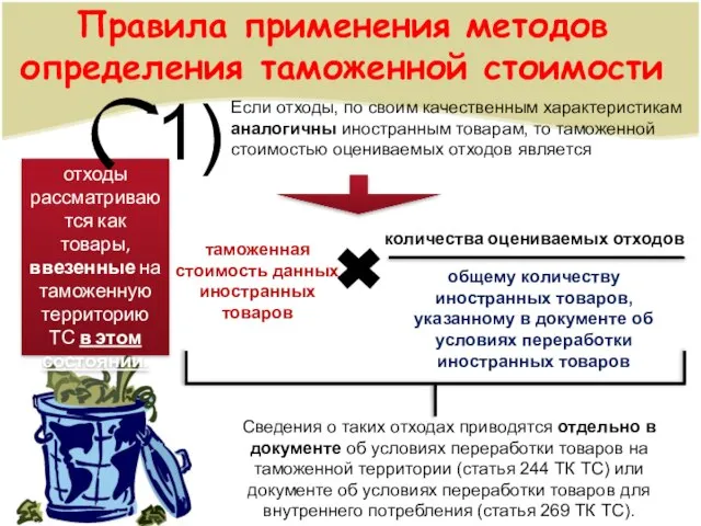 Правила применения методов определения таможенной стоимости Если отходы, по своим качественным