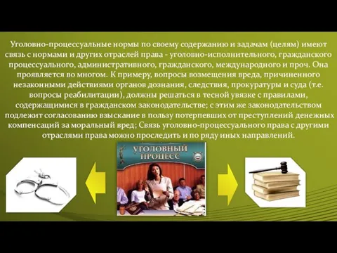 Уголовно-процессуальные нормы по своему содержанию и задачам (целям) имеют связь с