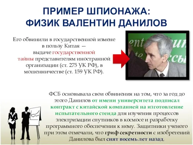 ПРИМЕР ШПИОНАЖА: ФИЗИК ВАЛЕНТИН ДАНИЛОВ Его обвинили в государственной измене в