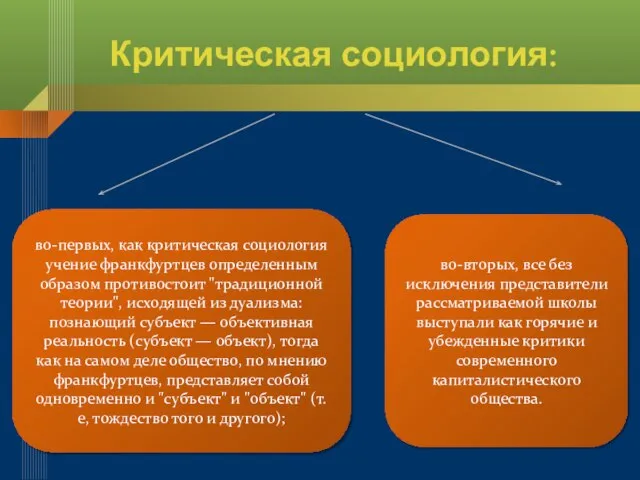 Критическая социология: во-первых, как критическая социология учение франкфуртцев определенным образом противостоит