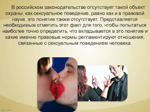 В российском законодательстве отсутствует такой объект охраны, как сексуальное поведение, равно