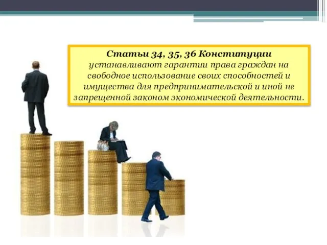 Статьи 34, 35, 36 Конституции устанавливают гарантии права граждан на свободное