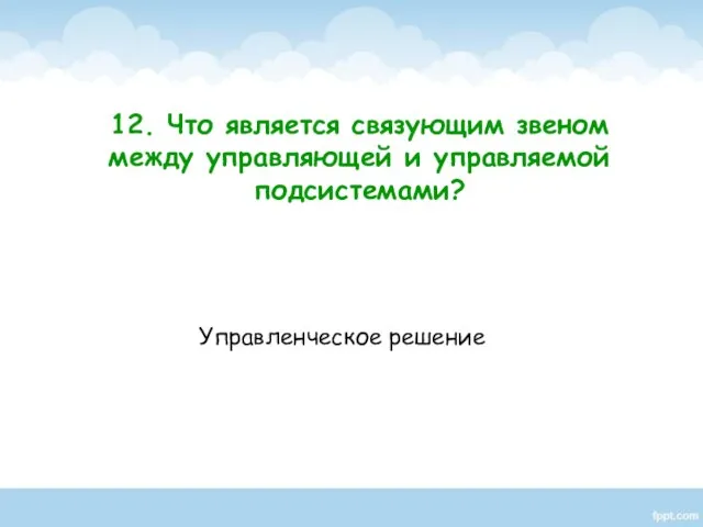 Управленческое решение 12. Что является связующим звеном между управляющей и управляемой подсистемами?