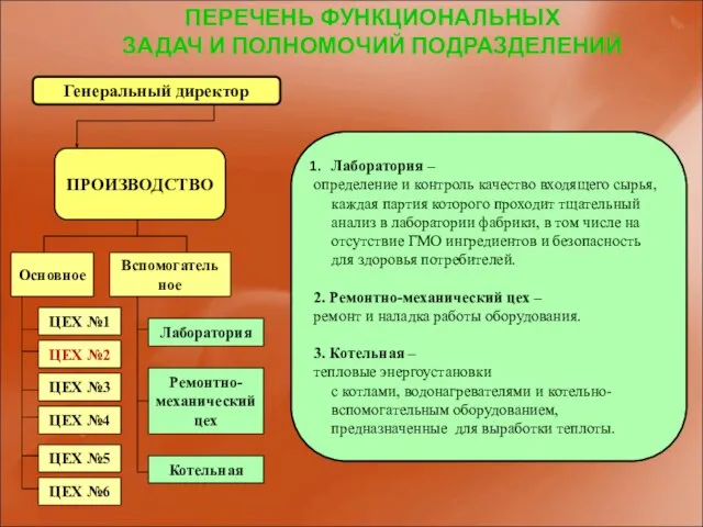 Генеральный директор ПРОИЗВОДСТВО Основное Вспомогательное ЦЕХ №1 ЦЕХ №5 ЦЕХ №4