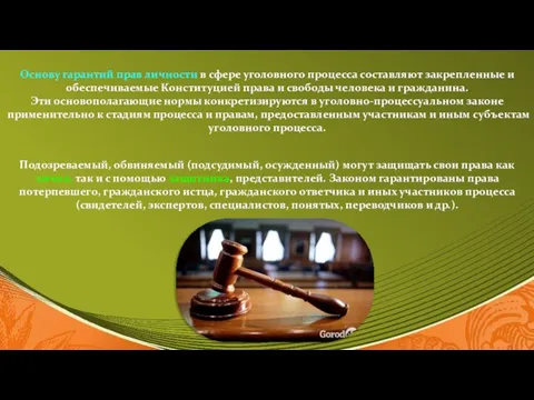 Основу гарантий прав личности в сфере уголовного процесса составляют закрепленные и