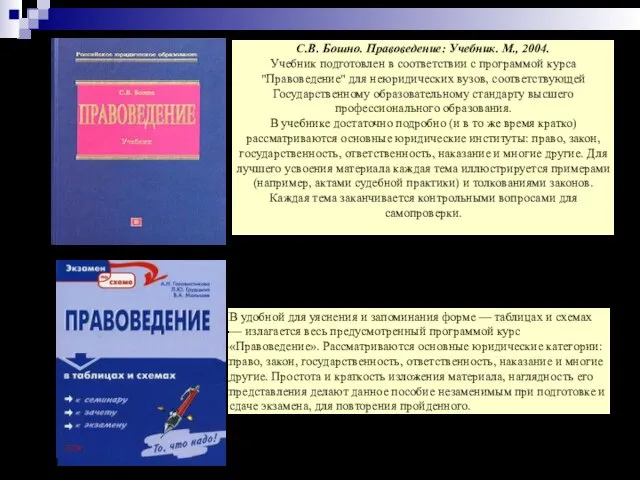 08/29/2023 С.В. Бошно. Правоведение: Учебник. М., 2004. Учебник подготовлен в соответствии