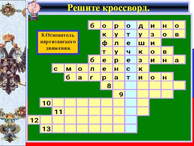 Решите кроссворд. 8.Основатель партизанского движения.