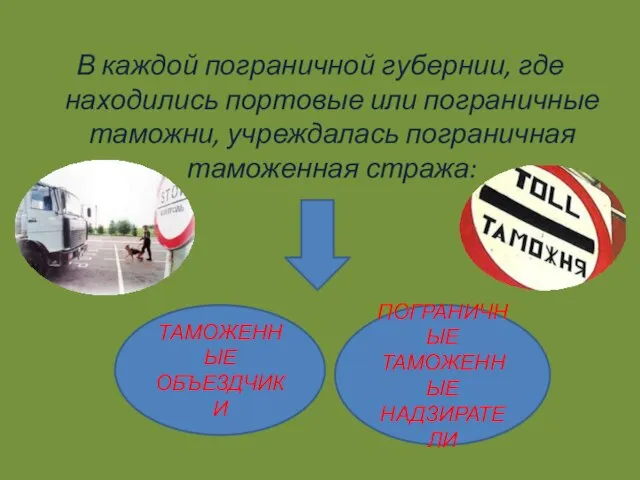 В каждой пограничной губернии, где находились портовые или пограничные таможни, учреждалась