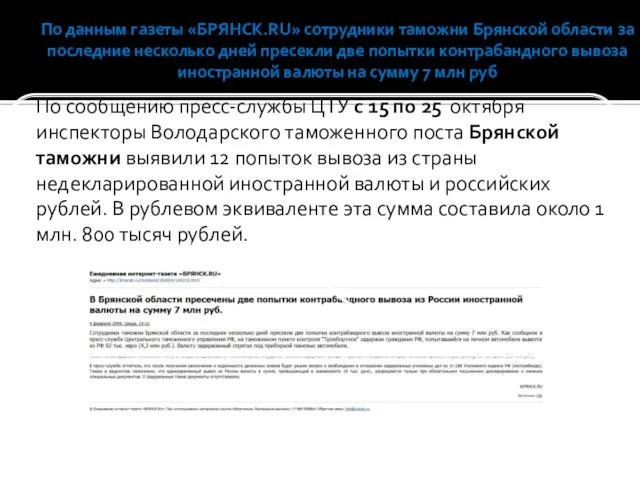 По данным газеты «БРЯНСК.RU» сотрудники таможни Брянской области за последние несколько