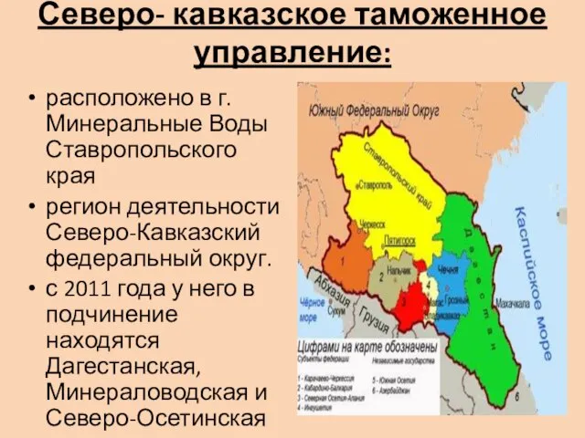 Северо- кавказское таможенное управление: расположено в г.Минеральные Воды Ставропольского края регион