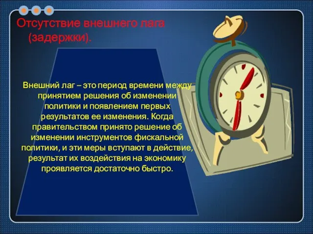 Отсутствие внешнего лага (задержки). Внешний лаг – это период времени между