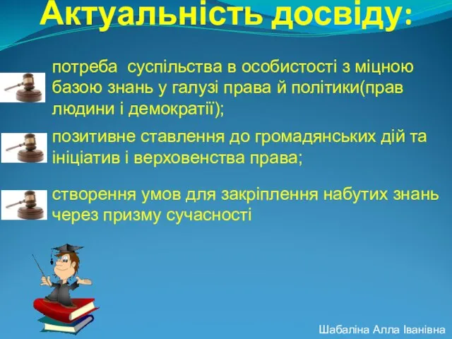 Актуальність досвіду: Шабаліна Алла Іванівна потреба суспільства в особистості з міцною