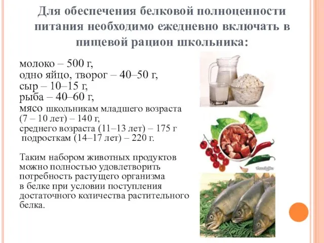 Для обеспечения белковой полноценности питания необходимо ежедневно включать в пищевой рацион