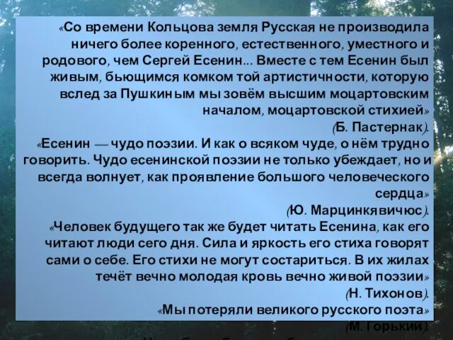 «Со времени Кольцова земля Русская не производила ничего более коренного, естественного,