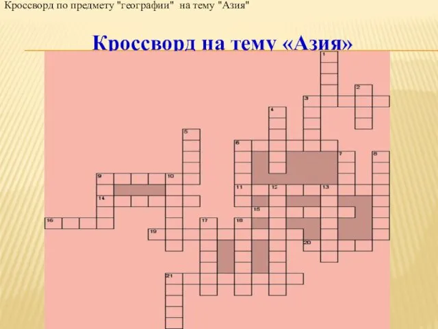 Кроссворд на тему «Азия» Кроссворд по предмету "географии" на тему "Азия"