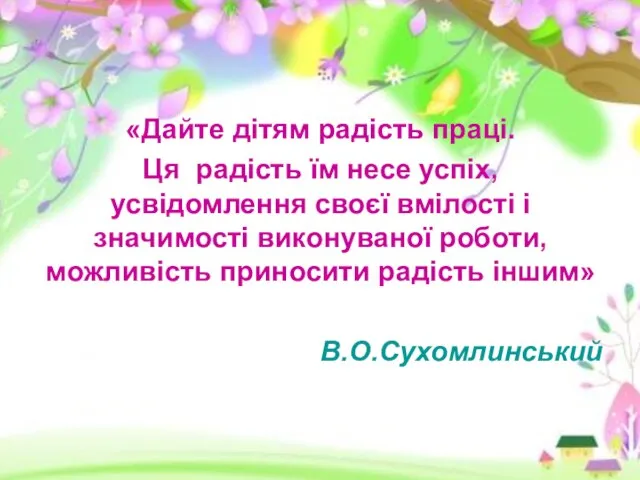 «Дайте дітям радість праці. Ця радість їм несе успіх, усвідомлення своєї